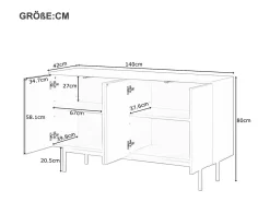 Aparador moderno con 4 puertas - 140 x 42 x 80 cm - madera MDF - color blanco