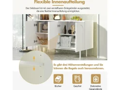 Aparador moderno con 4 puertas - 140 x 42 x 80 cm - madera MDF - color blanco