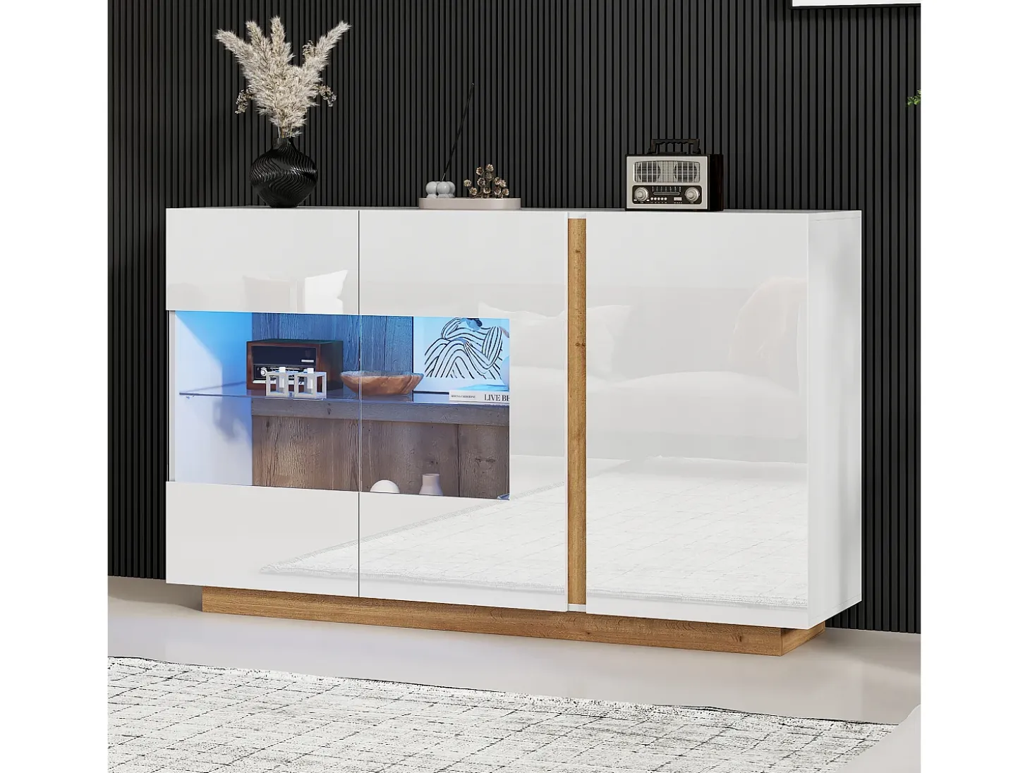 Aparador moderno con 3 puertas - 138 x 38 x 90,5 cm - Tablero de partículas - Para salón, comedor - Blanco