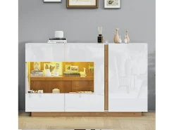 Aparador moderno con 3 puertas - 138 x 38 x 90,5 cm - Tablero de partículas - Para salón, comedor - Blanco