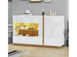 Aparador moderno con 3 puertas - 138 x 38 x 90,5 cm - Tablero de partículas - Para salón, comedor - Blanco