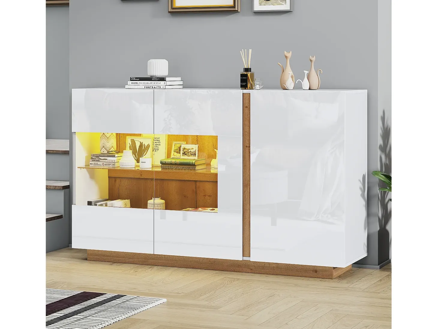 Aparador moderno con 3 puertas - 138 x 38 x 90,5 cm - Tablero de partículas - Para salón, comedor - Blanco