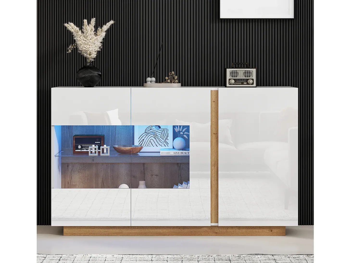 Aparador moderno con 3 puertas - 138 x 38 x 90,5 cm - Tablero de partículas - Para salón, comedor - Blanco