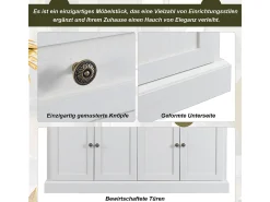 Aparador moderno con 4 puertas y 2 cajones, 150 x 40 x 86 cm (blanco antiguo)