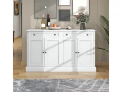 Aparador moderno con 4 puertas y 2 cajones, 150 x 40 x 86 cm (blanco antiguo)