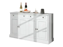 Aparador moderno con 4 puertas y 2 cajones, 150 x 40 x 86 cm (blanco antiguo)