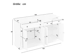Aparador moderno con 4 puertas y 2 cajones, 150 x 40 x 86 cm (blanco antiguo)