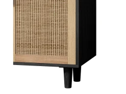 Aparador moderno con 4 puertas de ratán y patas de madera, armario de cocina, negro