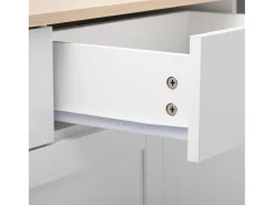 Aparador Moderno con 4 Puertas y 3 Cajones, Buffet para Comedor y Salón, 160 x 37 x 75 cm - Blanco Antiguo + Madera Natural