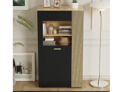 Aparador moderno con almacenaje - 80 x 40 x 146 cm - con LED + 1 puerta + 5 estantes - aglomerado - negro