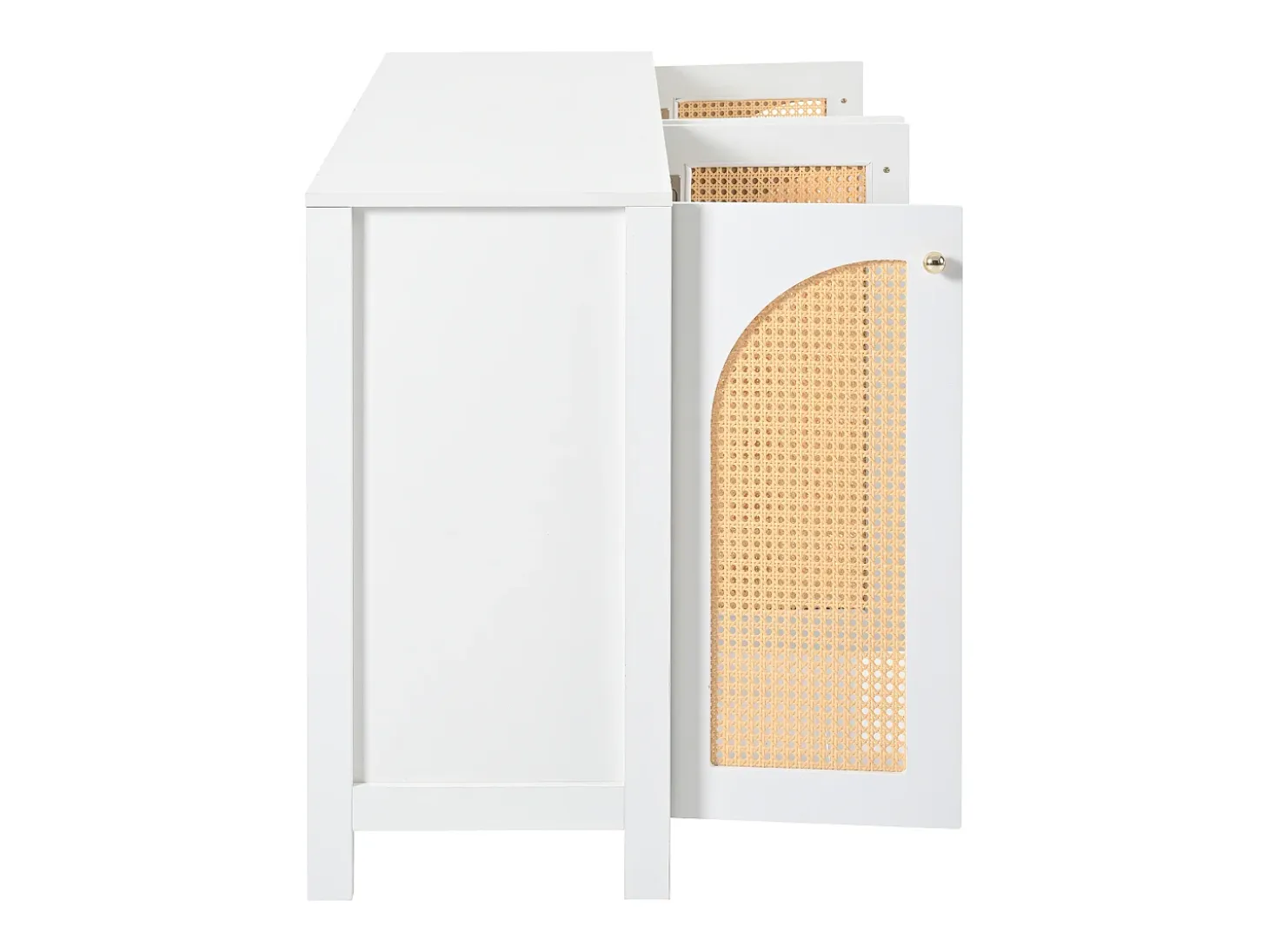 Aparador moderno con estantes ajustables - puertas de ratán - MDF - Blanco