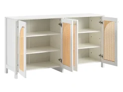 Aparador moderno con estantes ajustables - puertas de ratán - MDF - Blanco