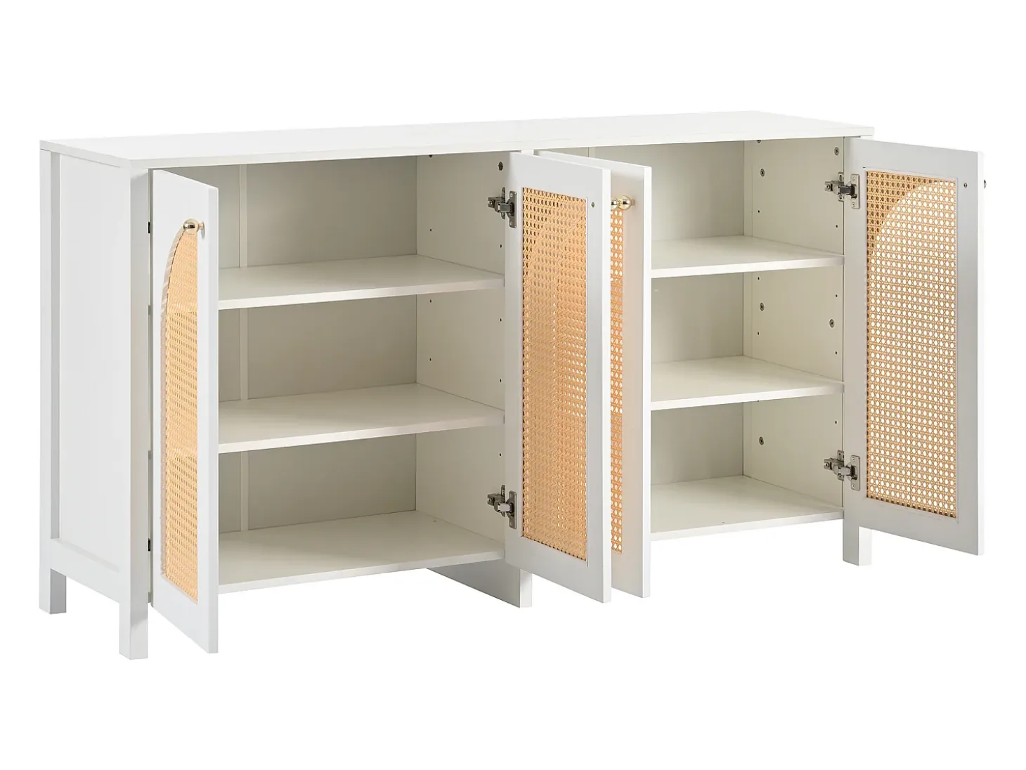 Aparador moderno con estantes ajustables - puertas de ratán - MDF - Blanco