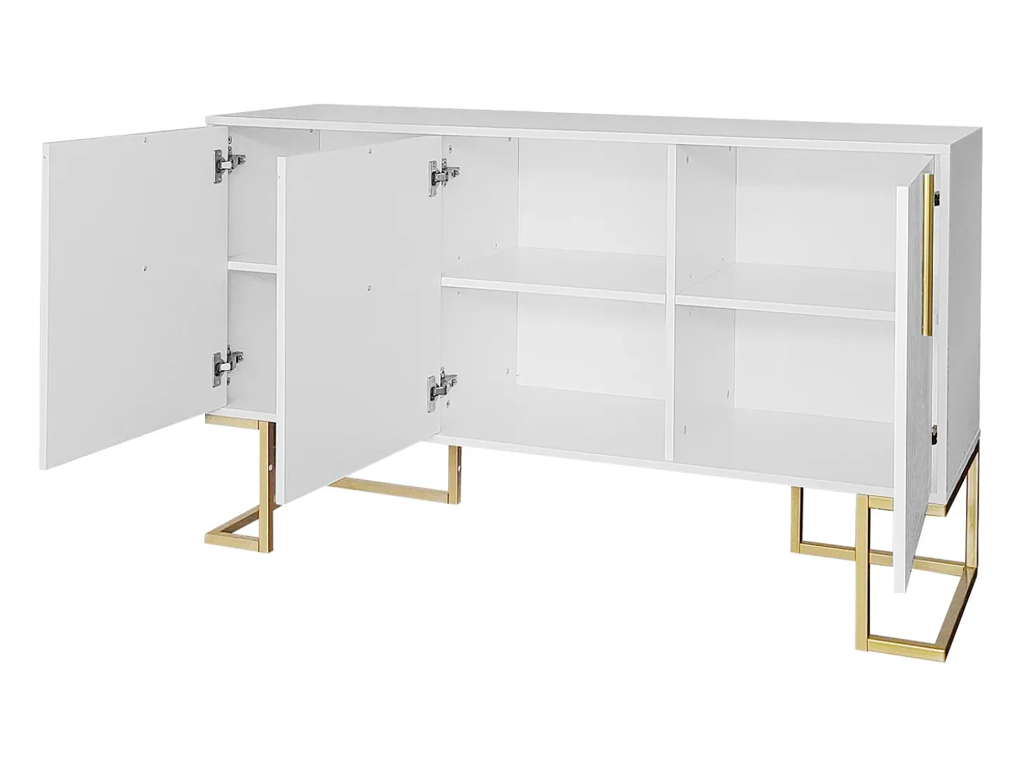 Aparador moderno con estantes regulables - 3 puertas en forma de U - tiradores y base de metal - Blanco