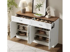 Aparador moderno con estantes + 4 puertas + 2 cajones - 120 x 35 x 80,5 cm - aglomerado - blanco