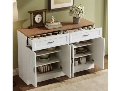 Aparador moderno con estantes + 4 puertas + 2 cajones - 120 x 35 x 80,5 cm - aglomerado - blanco