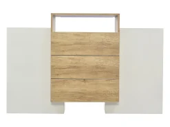 Aparador moderno con LED multicolor, acabado alto brillo y madera, MDF, blanco y madera (140x30x77,5 cm)