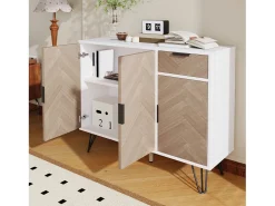 Aparador moderno con patas metálicas, para recibidor y salón, 90 x 30 x 71,5 cm, color blanco.