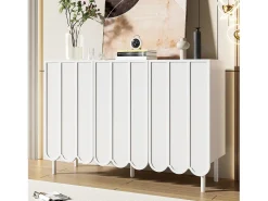 Aparador moderno con puertas onduladas - 120 x 35 x 80 cm - con estantes regulables - MDF - blanco