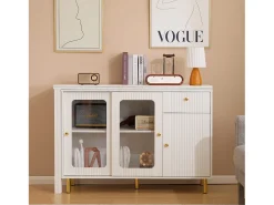 Aparador moderno con tapa giratoria retráctil - varios espacios de almacenamiento - MDF - Blanco