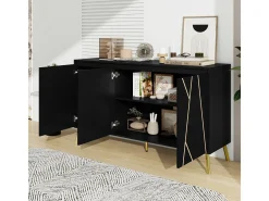 Aparador moderno de 3 puertas sin tiradores, color negro (mueble buffet)