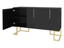 Aparador moderno de 3 puertas con estantes ajustables, puertas en forma de U, 138 x 40 x 80 cm, color negro