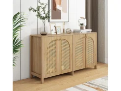 Aparador moderno de 4 puertas, diseño limpio, MDF, natural (145x80x40 cm)