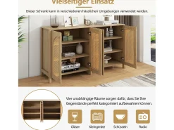 Aparador moderno de 4 puertas, diseño limpio, MDF, natural (145x80x40 cm)