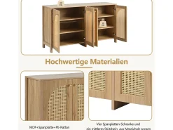 Aparador moderno de 4 puertas, diseño limpio, MDF, natural (145x80x40 cm)