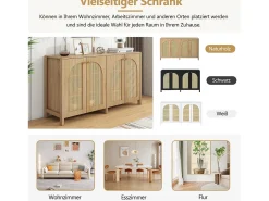 Aparador moderno de 4 puertas, diseño limpio, MDF, natural (145x80x40 cm)