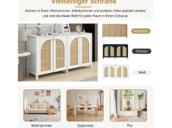 Aparador moderno de 4 puertas, diseño elegante, MDF, blanco (145x80x40 cm)