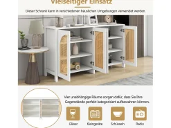 Aparador moderno de 4 puertas, diseño elegante, MDF, blanco (145x80x40 cm)