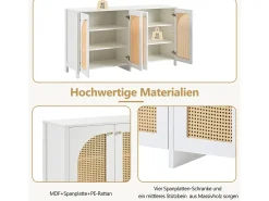 Aparador moderno de 4 puertas, diseño elegante, MDF, blanco (145x80x40 cm)
