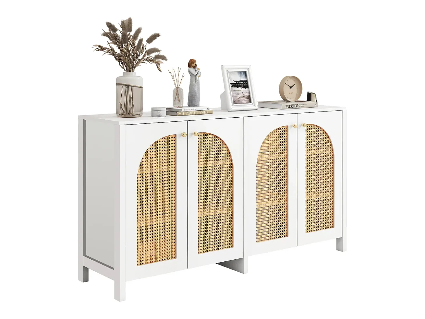 Aparador moderno de 4 puertas, diseño elegante, MDF, blanco (145x80x40 cm)