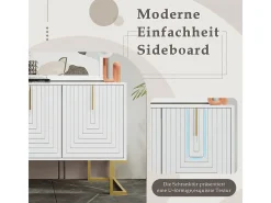 Aparador moderno de 3 puertas con estantes ajustables y puertas en forma de U (blanco)