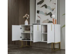 Aparador moderno de 3 puertas con estantes ajustables y puertas en forma de U (blanco)