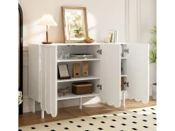 Aparador moderno de madera con puertas onduladas – 120x35x80 cm – para salón, recibidor y comedor, blanco