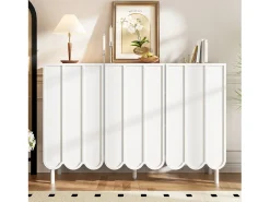 Aparador moderno de madera con puertas onduladas – 120x35x80 cm – para salón, recibidor y comedor, blanco