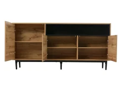 Aparador moderno de madera con 3 puertas y estantes, madera natural, cómoda.