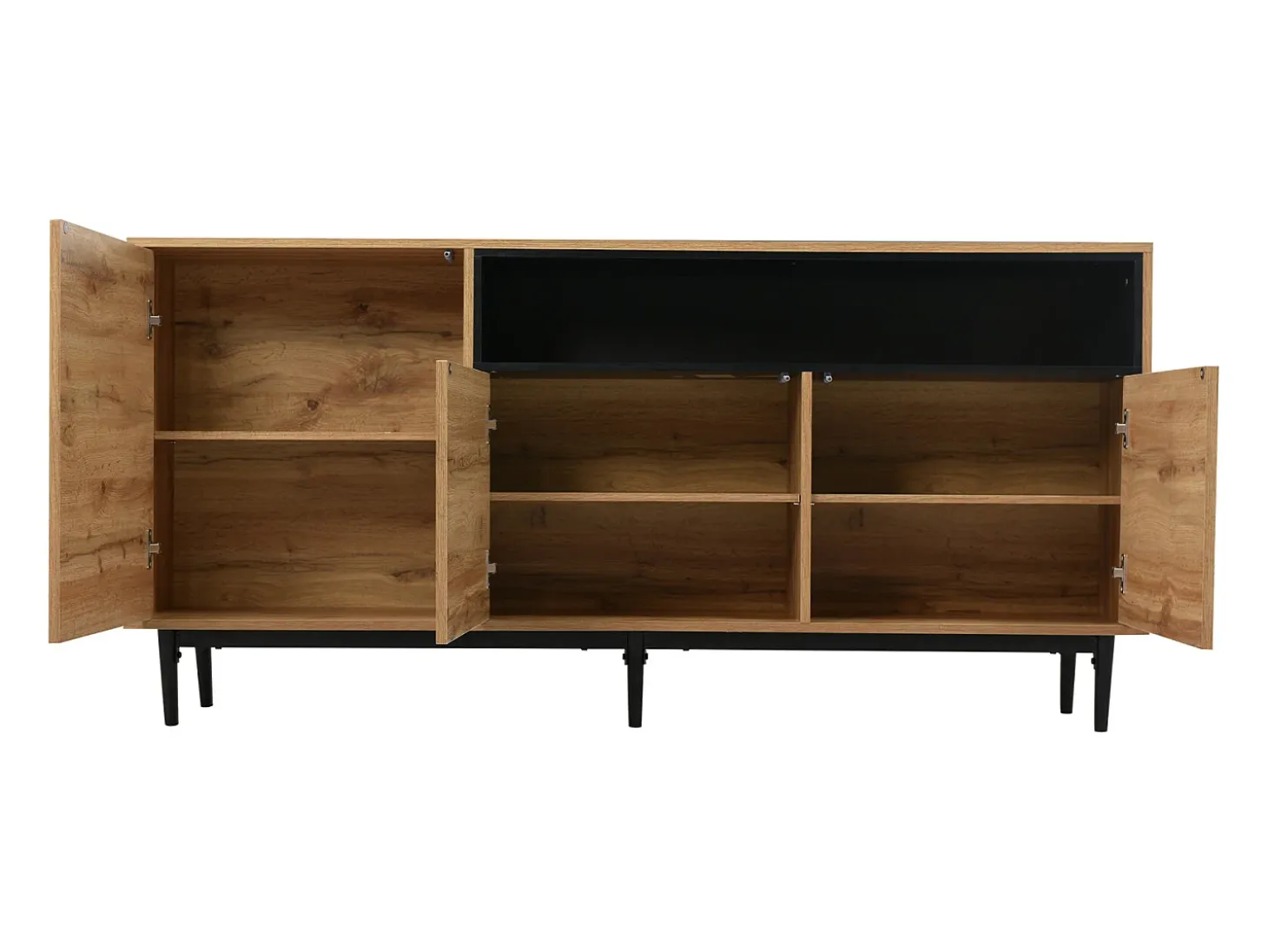 Aparador moderno de madera con 3 puertas y estantes, madera natural, cómoda.