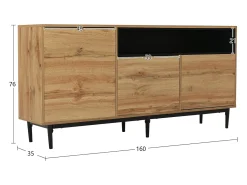 Aparador moderno de madera con 3 puertas y estantes, madera natural, cómoda.