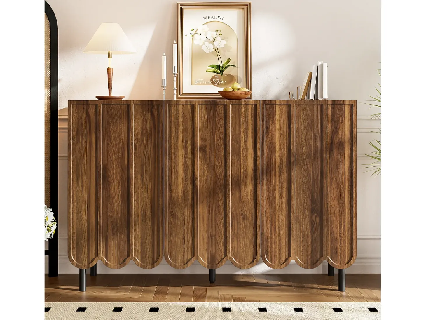 Aparador moderno de madera con puertas onduladas – 120x35x80 cm – para salón, recibidor y comedor