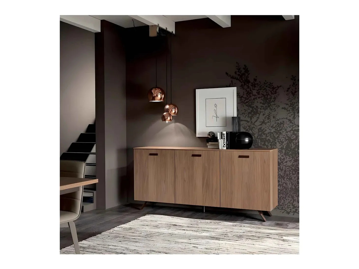 Aparador moderno de nogal "Abaco" con 3 puertas cm 180x47,5 85h