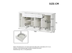 Aparador moderno lacado alto brillo - 160 x 40 x 75 cm - con LED + 3 cajones + estantes + 3 puertas - aglomerado - blanco