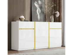 Aparador moderno lacado de alto brillo - 160 x 40 x 78 cm - con 3 puertas + 2 cajones - MDF - blanco