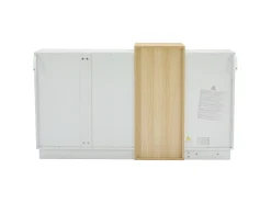 Aparador moderno lacado en blanco con almacenaje, diseño minimalista, MDF, color madera clara, (160x37x75 cm)