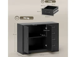 Aparador moderno negro, 4 cajones + 1 puerta, 105 x 40 x 76 cm, ideal para salón y dormitorio.