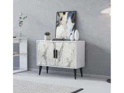 Aparador moderno para el salón blanco con 2 puertas mueble recibidor Corduiso - Efecto mármol blanco