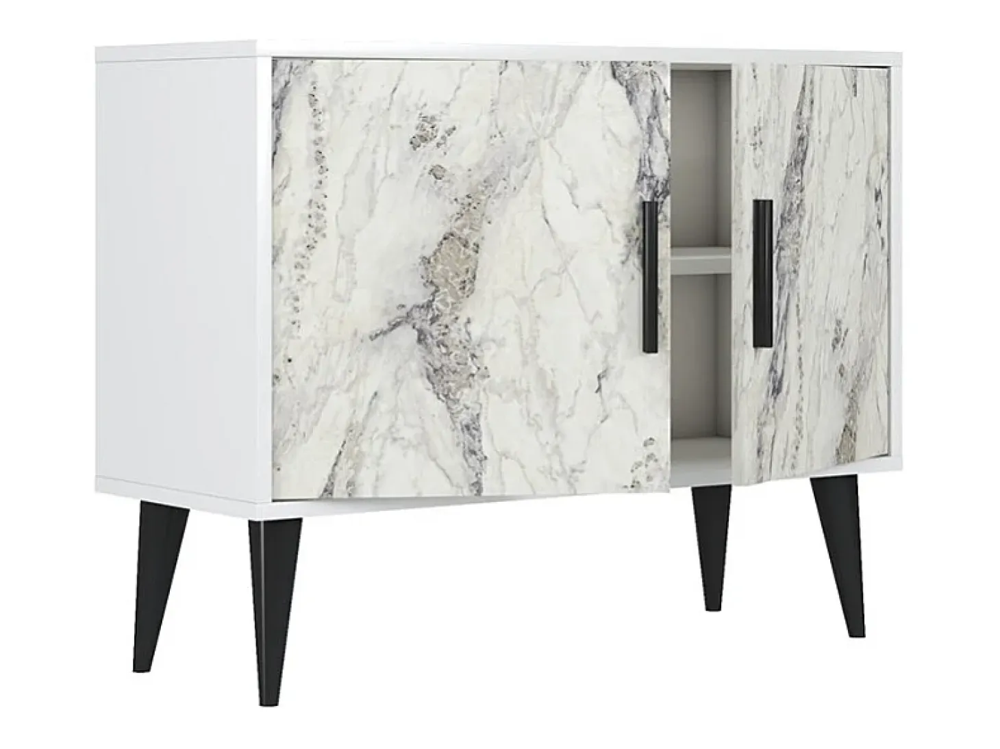 Aparador moderno para el salón blanco con 2 puertas mueble recibidor Corduiso - Efecto mármol blanco