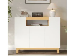 Aparador moderno para salón - 120,5 x 42 x 96 cm - con 3 puertas + estantes - aglomerado - blanco